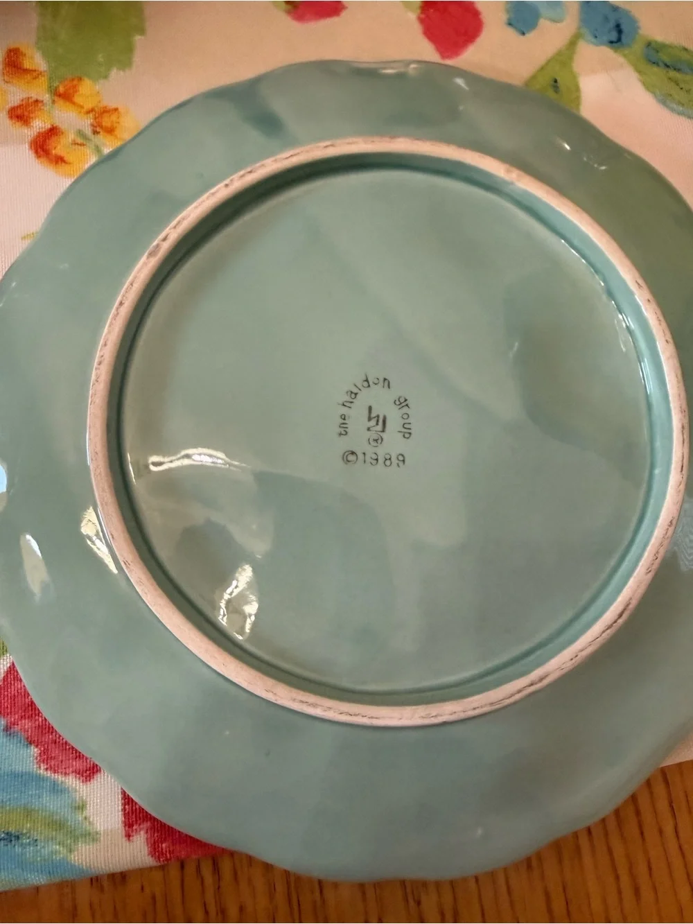 The Haldon Group Morning Glory 1989 Vintage Majolica Basket Weave Teal Set of 4